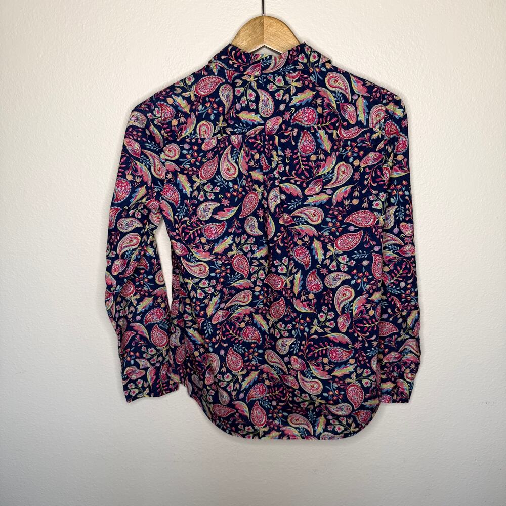 Talbots Navy Paisley 100% Cotton Button Up XS - Picture 5 of 8